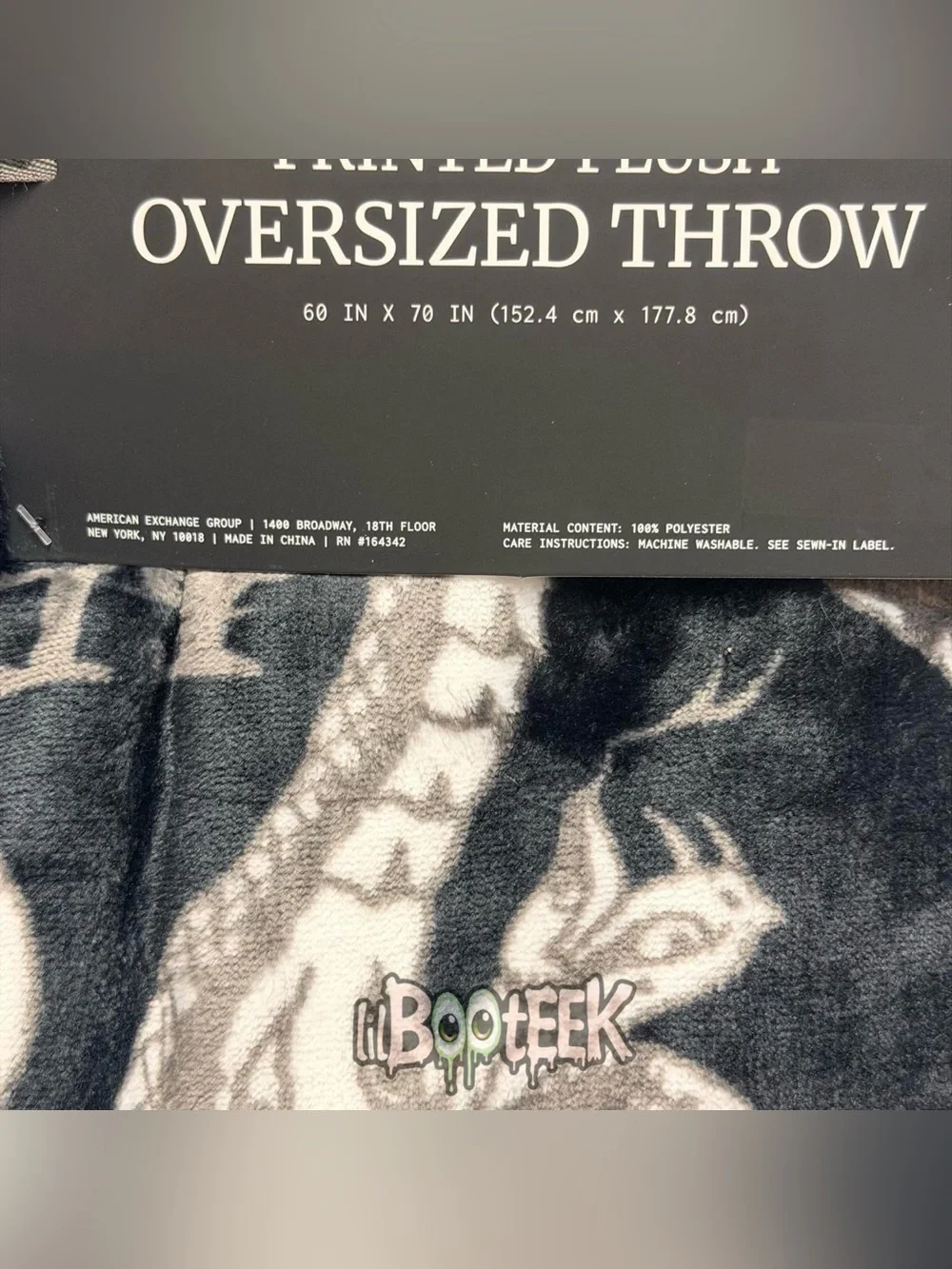 Ed Hardy Black & White Flash Tattoo Print Plush Oversized Throw Blanket